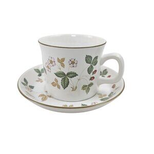 Wedgwood Wild Strawberry Flat Cup Saucer Set Earthenware England Vintage